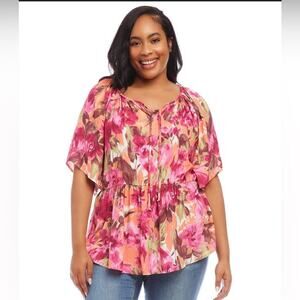 KAREN KANE Plus Printed Peasant Top Floral SIZE 2X